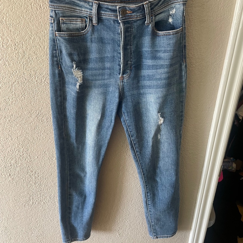 Cello high waisted, button fly straight leg jeans